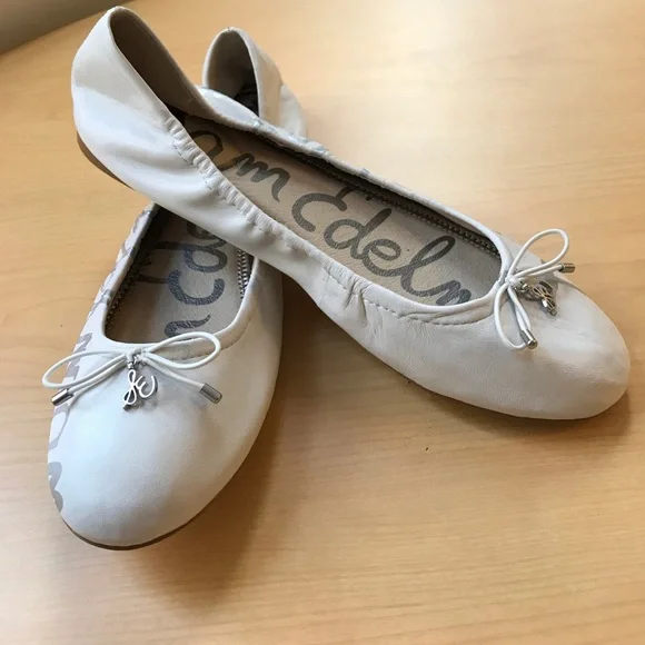 Sam Edelman White Leather Flats with Silver Accents - Picture 2 of 6